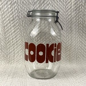 Vintage 70s COOKIES Jar Glass Canister Wire Bale Lid Storage 3L France Triomphe